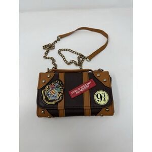 Bioworld Brown and Tan Harry Potter Crossbody Bag with Crest Patches